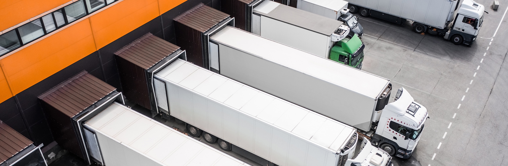 aerial view of trucks loading in the distribution hub
